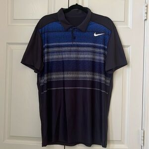 Nike Drifit Tennis/Pickleball shirt, navy with blue and white design, size L